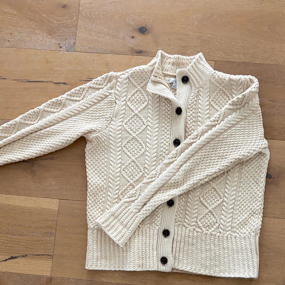 L.L. Bean Cream Cable-Knit Button Cardigan